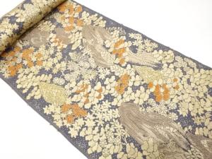 アンティーク　岩山に草花模様織り出し　名古屋帯地反物